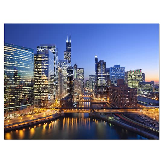 Designart - Chicago River with Bridges at Sunset